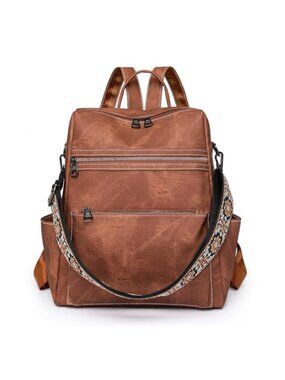 Faux Leather Women's Backpack Purse Large Capacity Travel Handbag